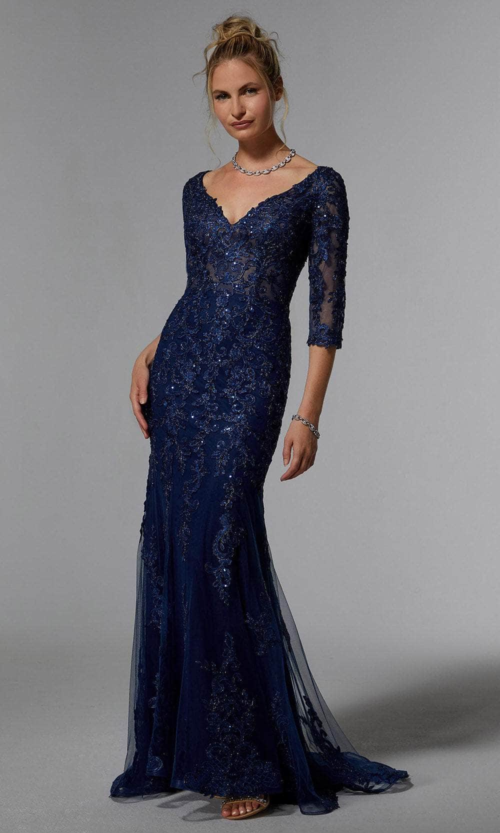MGNY by Mori Lee 72940SC - Embroidered V-Neck Evening Dress Evening Dresses