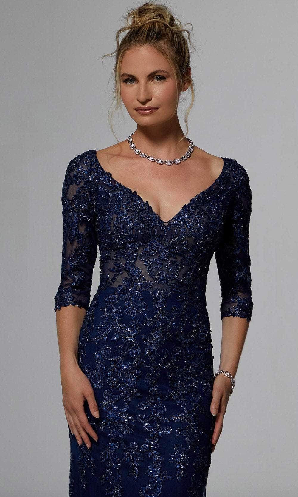 MGNY by Mori Lee 72940SC - Embroidered V-Neck Evening Dress Evening Dresses