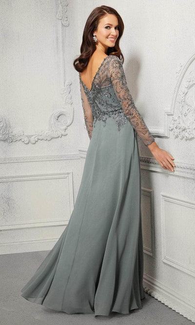 MGNY By Mori Lee - Appliqued V-Neck Evening Dress 72403SC - 1 pc Silver Sage In Size 6 Available CCSALE 6 / Silver Sage