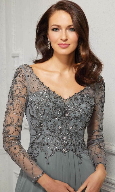 MGNY By Mori Lee - Appliqued V-Neck Evening Dress 72403SC - 1 pc Silver Sage In Size 6 Available CCSALE 6 / Silver Sage