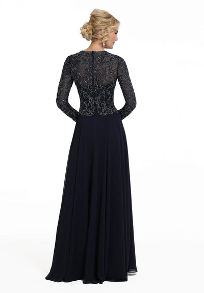 MGNY By Mori Lee - Beaded Embroidered Queen Anne Gown 72034SC - 1 pc Navy In Size 8 Available CCSALE 8 / Navy