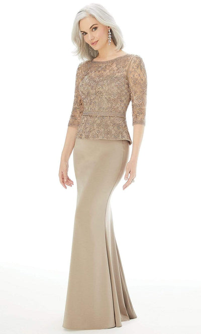 MGNY By Mori Lee - Embroidered Peplum Sheath Evening Gown 72201SC - 1 pc Bronze In Size 18 Available CCSALE 18 / Bronze