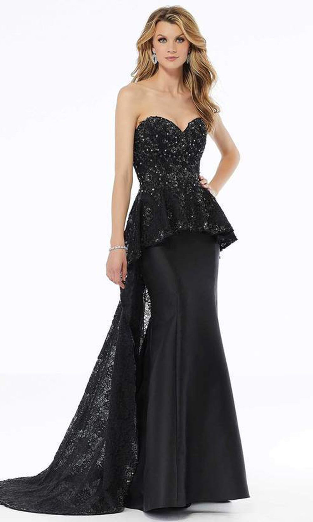 MGNY By Mori Lee - 72101SC Strapless Beaded Embroidered Evening Gown In Black