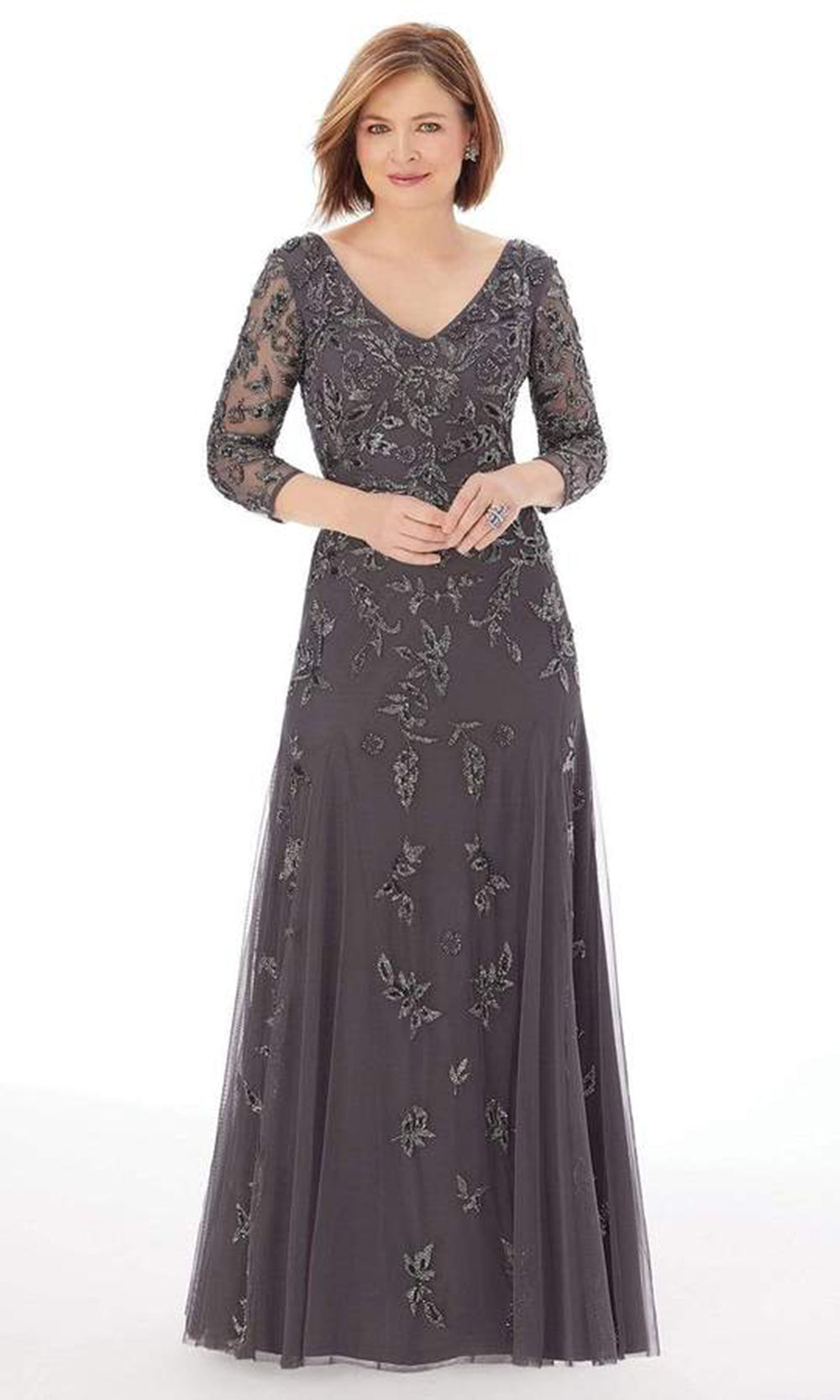 MGNY By Mori Lee - Long Beaded A-Line Evening Gown In Brown