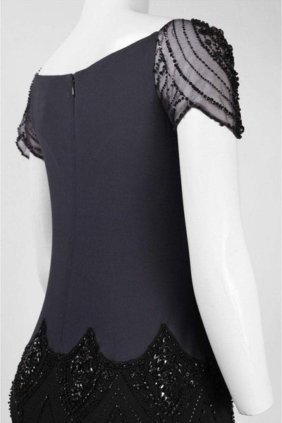 Mignon - Mesh Ornate Two-Toned Sheath Dress VM1411 in Gray and Black