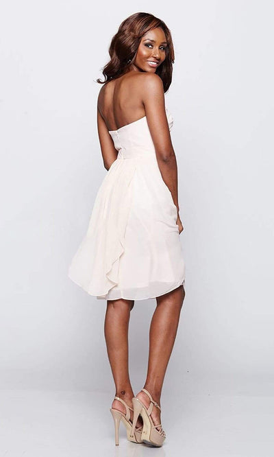 Milano Formals - E1573 Strapless Sweetheart Neckline Pleated Chiffon Cocktail Dress in White