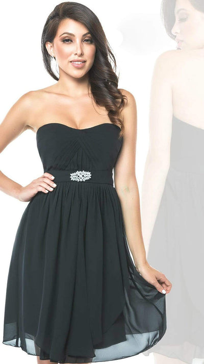 Milano Formals E1573 Strapless Sweetheart Neckline Pleated Chiffon Cocktail Dress - 1 Pc. Black in size 4 Available CCSALE 4 / Black