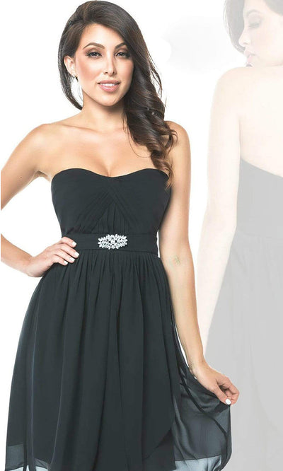 Milano Formals E1573 Strapless Sweetheart Neckline Pleated Chiffon Cocktail Dress in Black