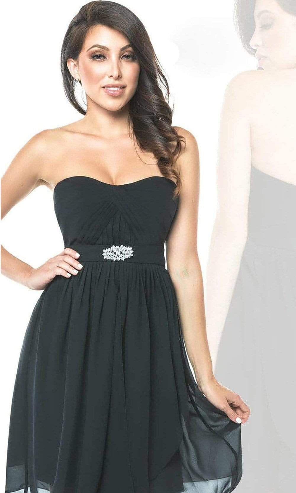 Milano Formals E1573 Strapless Sweetheart Neckline Pleated Chiffon Cocktail Dress - 1 Pc. Black in size 4 Available CCSALE 4 / Black