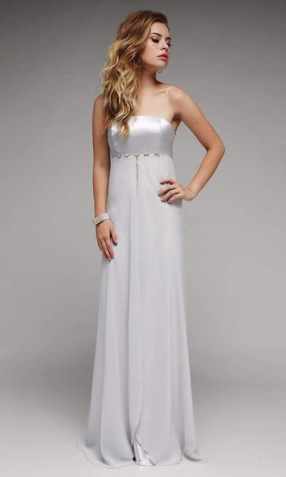 Milano Formals F1116 Long Empire Waist Spaghetti Strap Gown - 1 pc Silver in Size 6 Available CCSALE 6 / Silver