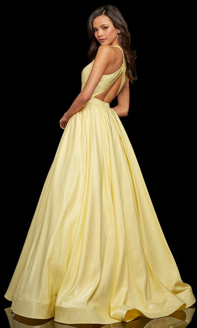 Sherri Hill - Glitter Crisscross Back Pleated A-Line Dress 52958 In Yellow