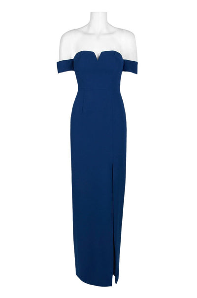 Aidan Mattox - MN1E201813 Off-Shoulder Solid Crepe Column Dress In Blue