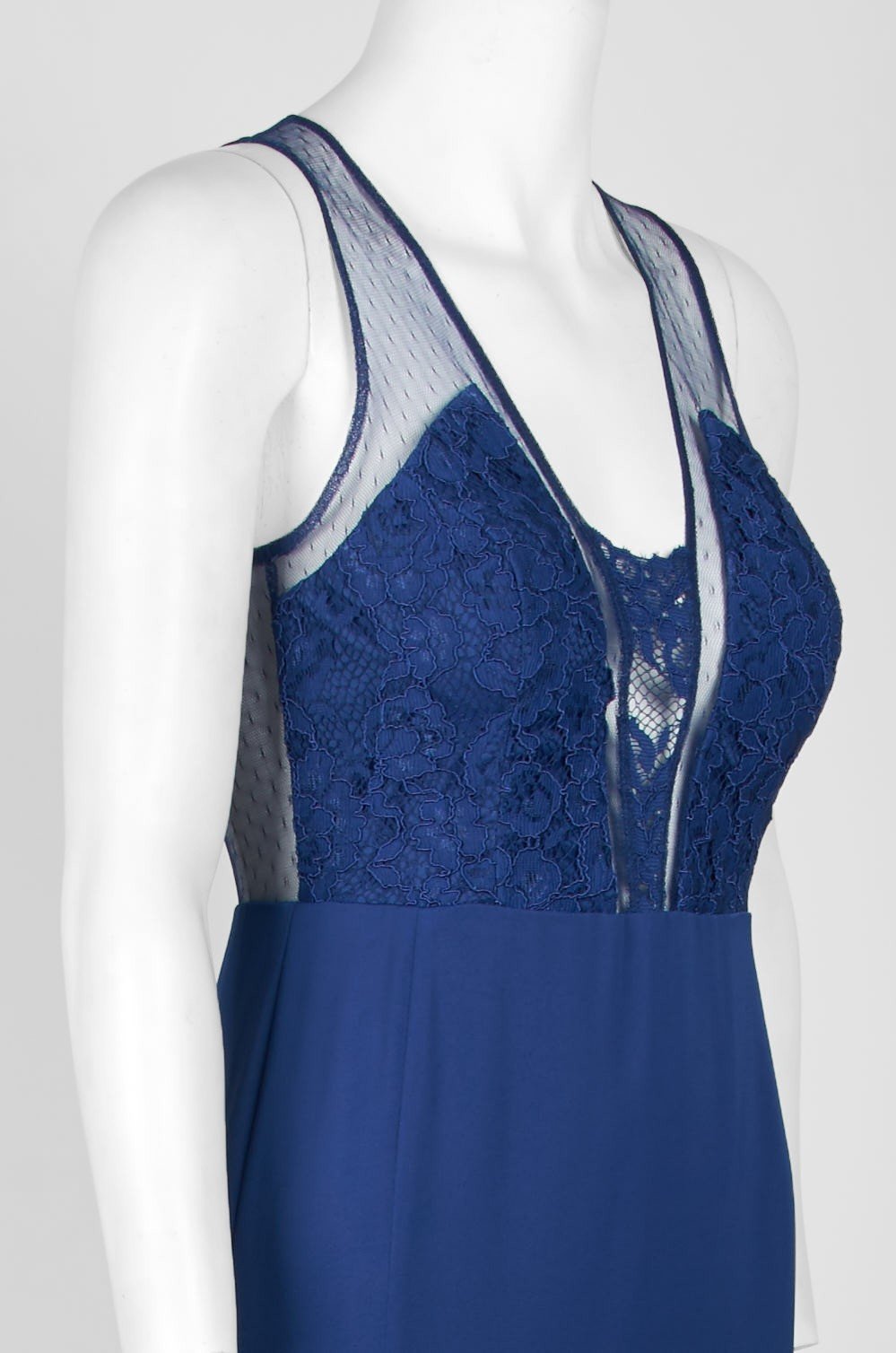 Aidan Mattox - MN1E201862 Floral Embroidered V-neck Taffeta Dress In Blue