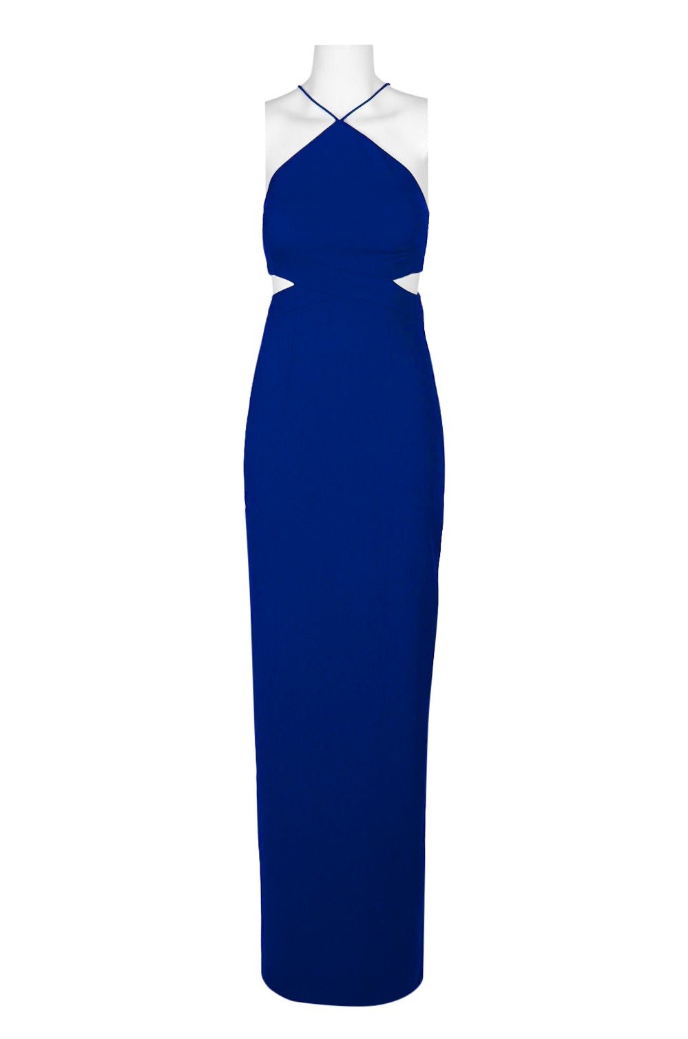 Aidan Mattox - MN1E202134 Halter Crepe Cutout Column Evening Gown in Blue