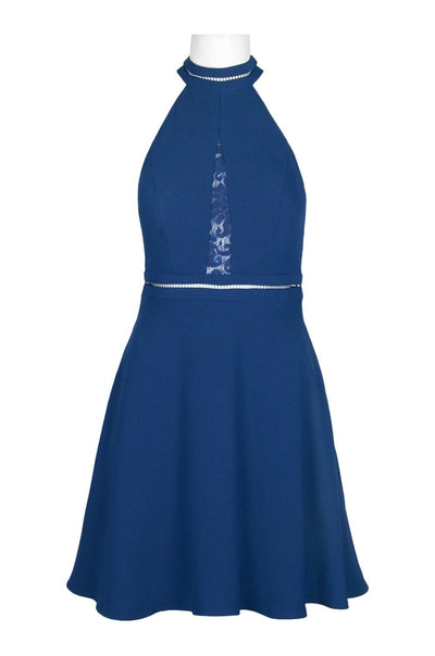 Aidan Mattox - MN1E202466 Lace High Halter A-line Cocktail Dress In Blue