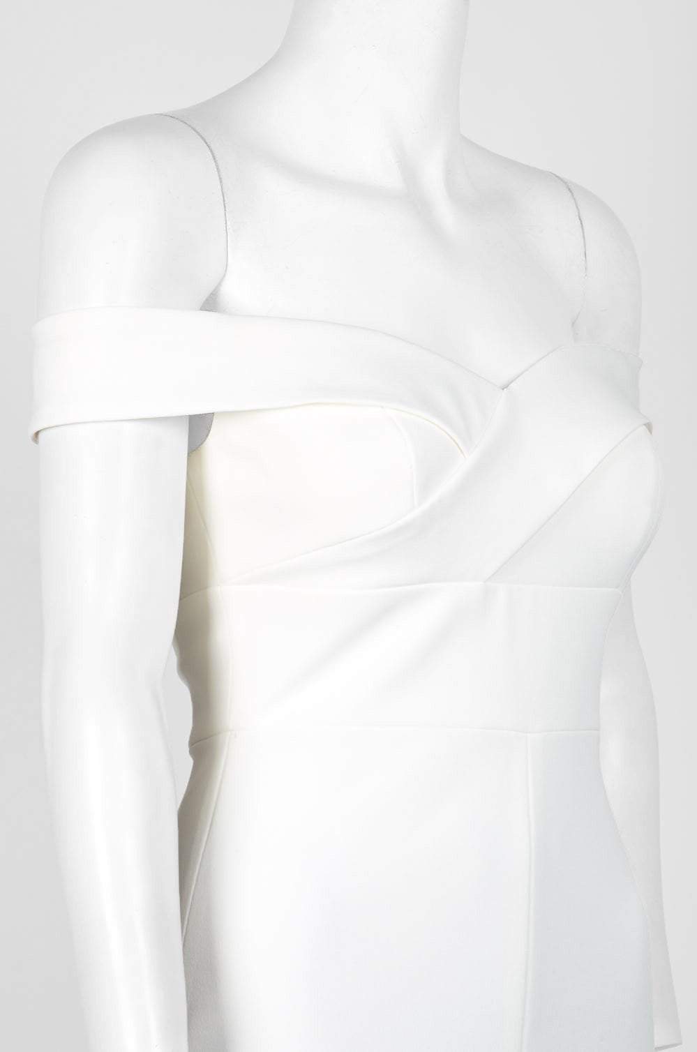 Aidan Mattox - MN1E202585 Off-Shoulder Scuba Crepe Long Sheath Dress In White