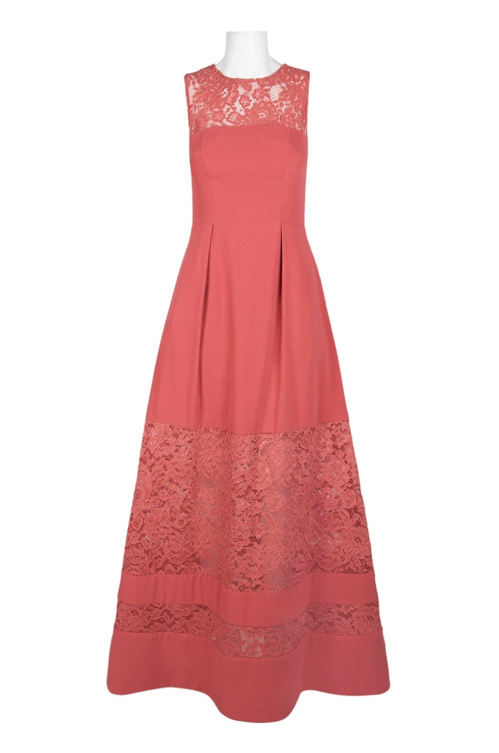 Aidan Mattox - MN1E202967 Sleeveless Lace Inset Crepe Gown In Red and Orange