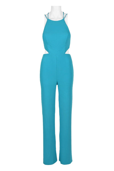 Aidan Mattox - MN1E204053 Sleeveless Halter Jumpsuit With Back Ties In Blue and Green