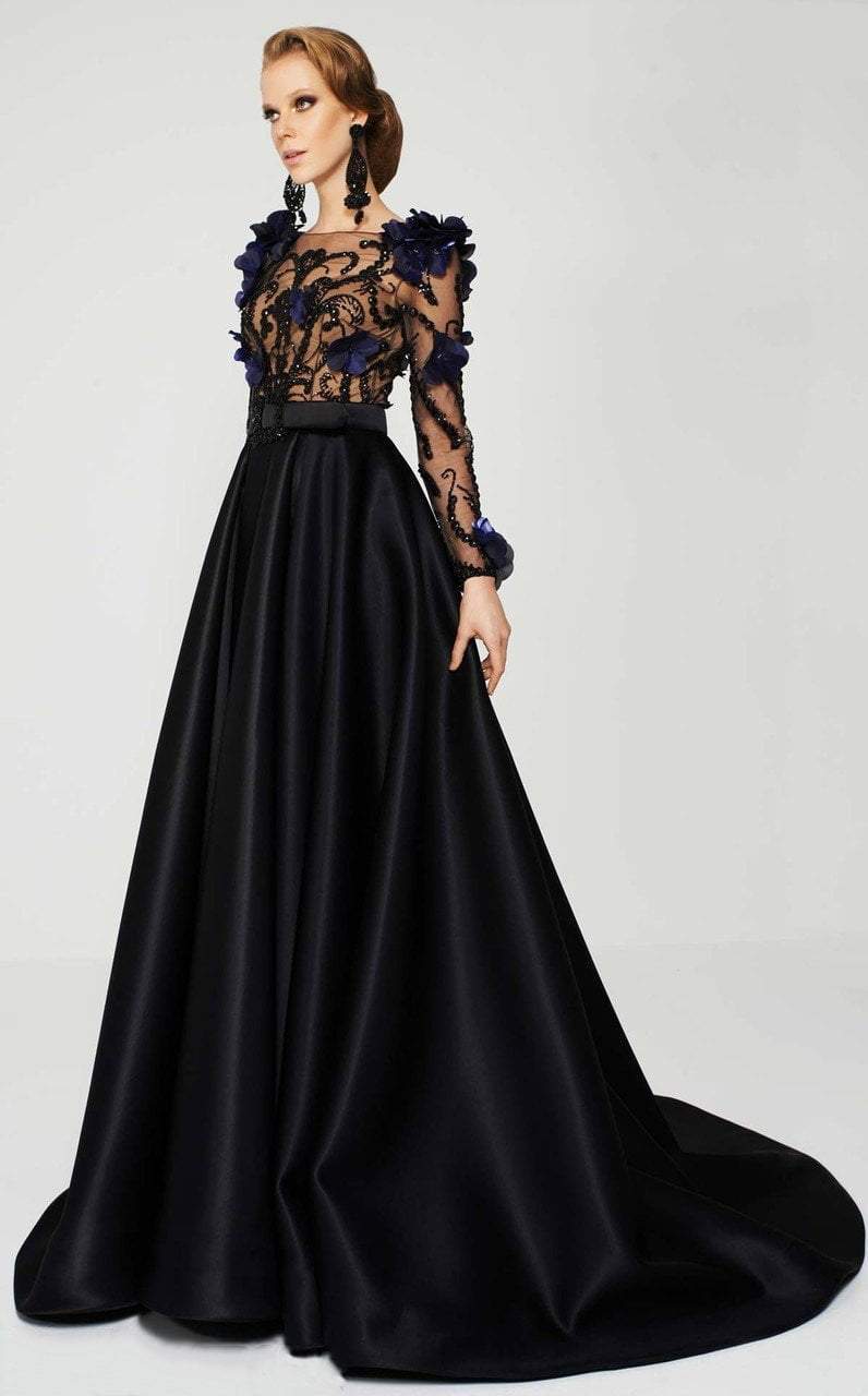 MNM Couture - 2376 Sheer Floral Embellished A-line Dress Special Occasion Dress