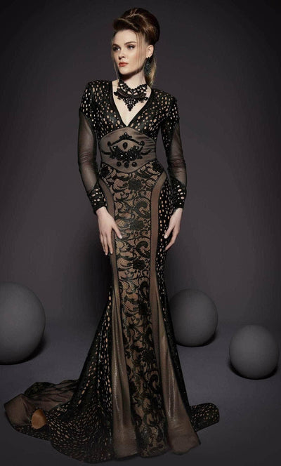 MNM Couture 2468 - Edgy-Style Laced Evening Gown Mother of the Bride Dresses 4 / Black