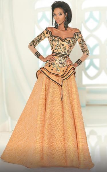 MNM COUTURE - 2532 Floral Long Sleeves A-Line Gown Special Occasion Dress 4 / Beige