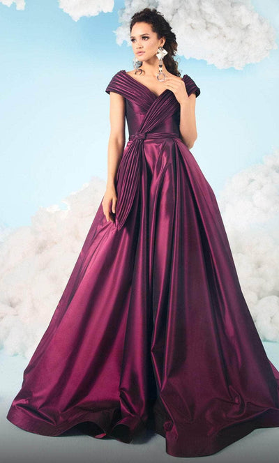 MNM COUTURE 2631 - Pleated Faux Wrap Satin Gown Evening Dresses