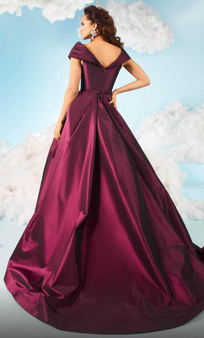 MNM COUTURE 2631 - Pleated Faux Wrap Satin Gown Evening Dresses