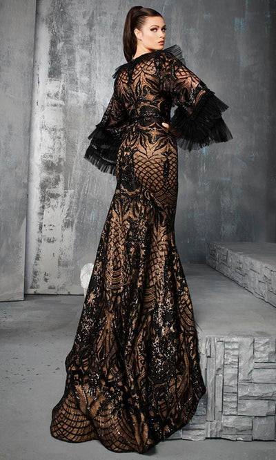 MNM Couture 2653 - Embroidered Applique Bell Sleeve Evening Gown Evening Dresses