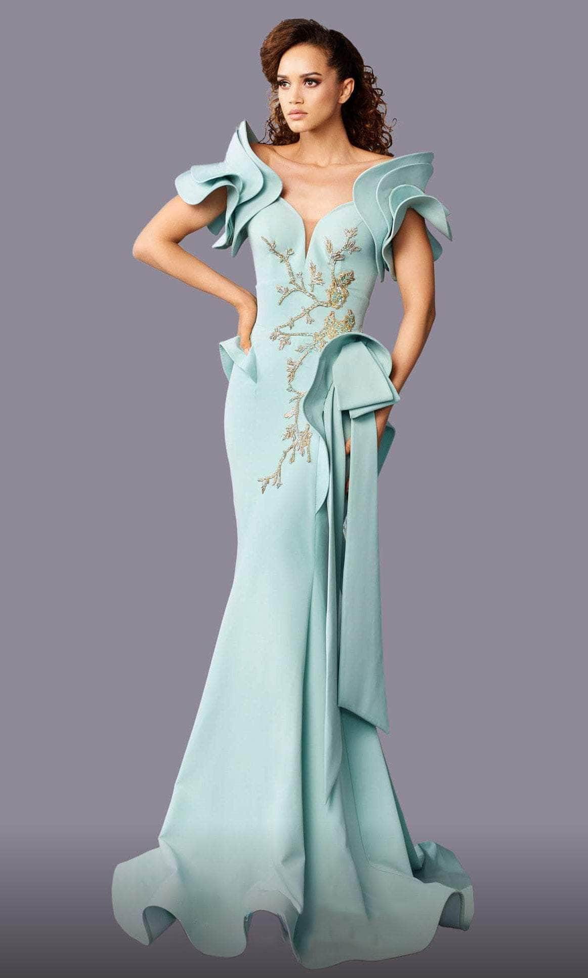 MNM Couture 2670 - Peplum Mermaid Evening Gown Evening Dresses 4 / Mint