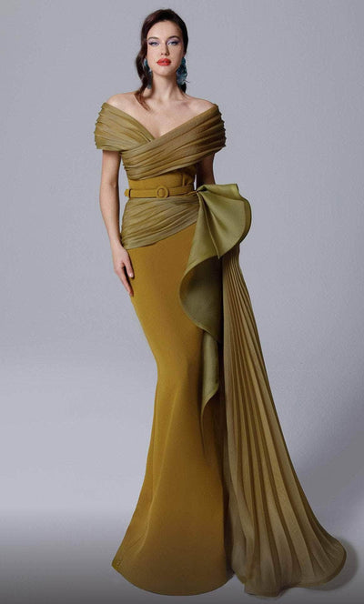 MNM Couture 2692 - Off Shoulder Mermaid Evening Gown Evening Dresses 4 / Olive