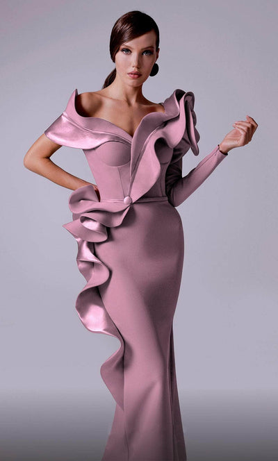 MNM Couture 2714 - Ruffled Detail Mermaid Evening Gown Evening Dresses 4 / Pink