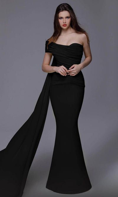 MNM Couture 2718 - Ruched One Shoulder Evening Gown Evening Dresses 4 / Black