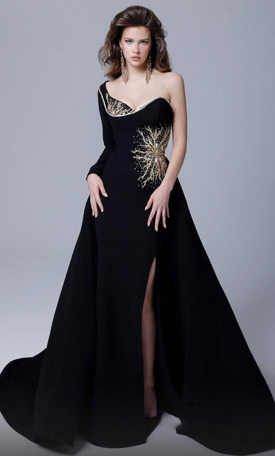 MNM Couture 2719 - One Sleeved Sweetheart Evening Gown Evening Dresses 4 / Black