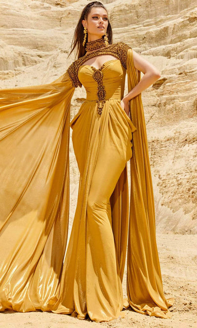 MNM COUTURE 2759 - High Neck Evening Gown With Cape Evening Dresses