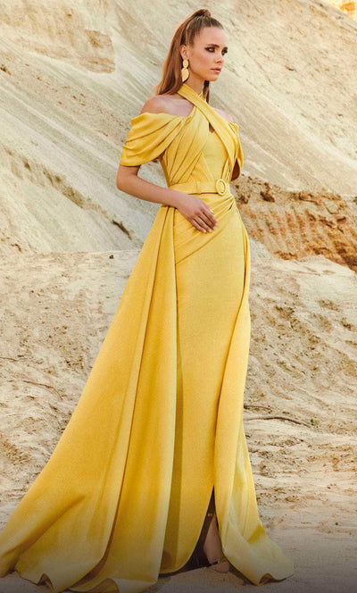 MNM COUTURE 2776 - Pleated Off Shoulder Evening Gown Evening Dresses