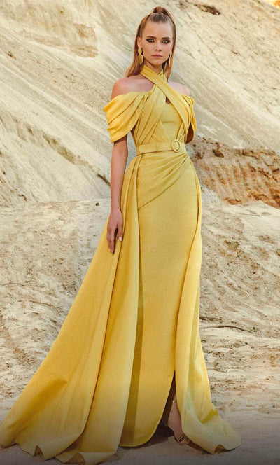 MNM COUTURE 2776 - Pleated Off Shoulder Evening Gown Evening Dresses