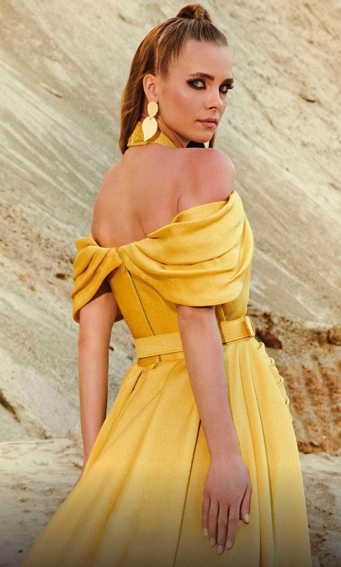 MNM COUTURE 2776 - Pleated Off Shoulder Evening Gown Evening Dresses
