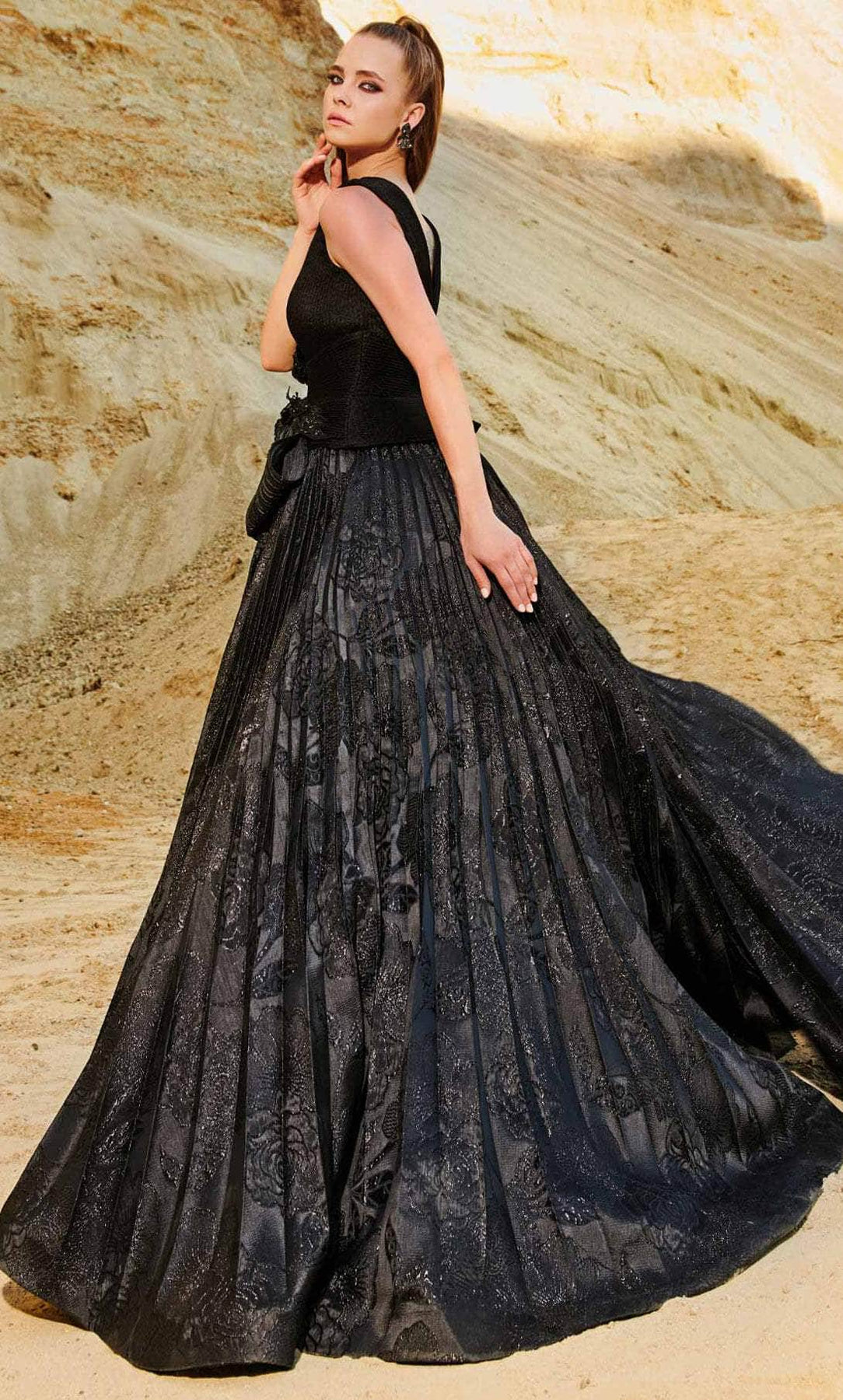 MNM COUTURE 2780 - Pleated Floral A-line Gown Evening Dresses