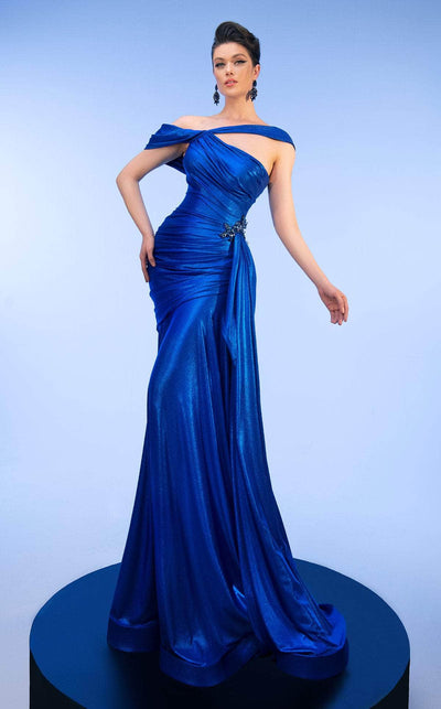MNM COUTURE 2792 - One-Shoulder Gown 4 / Blue