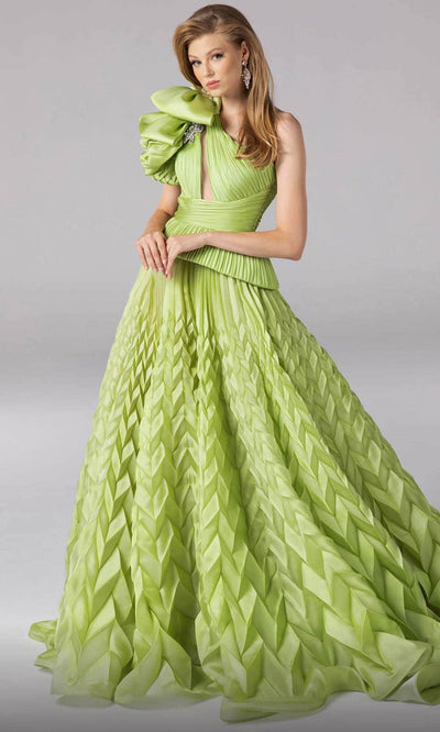 MNM Couture 2799 - One Shoulder Cutout Evening Dress Evening Dresses 4 / Pistache
