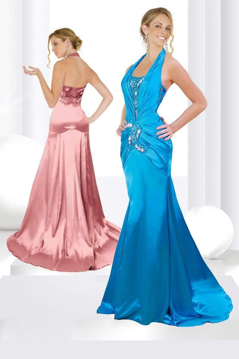 MNM Couture - 5982 Bedazzled Halter Trumpet Dress Special Occasion Dress