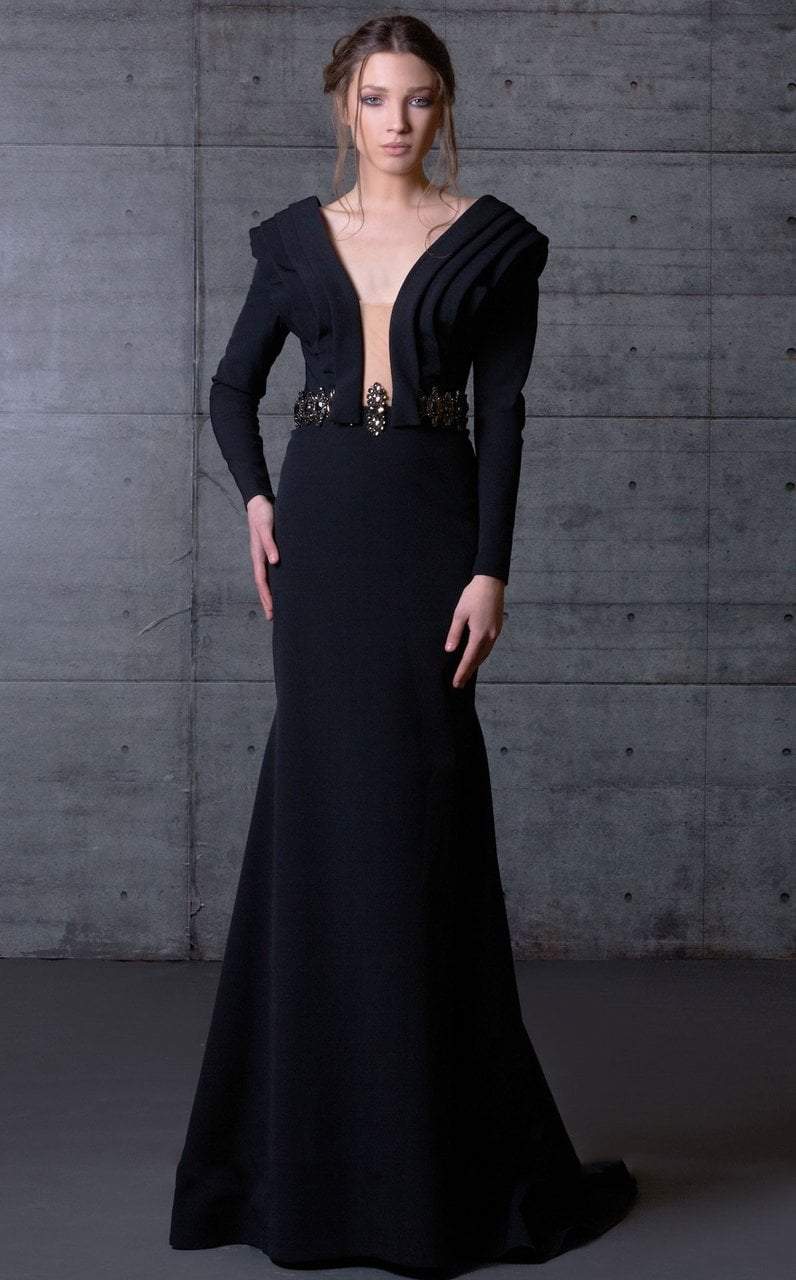MNM Couture - Bejeweled V-Neck Sheath Gown N0065 Special Occasion Dress