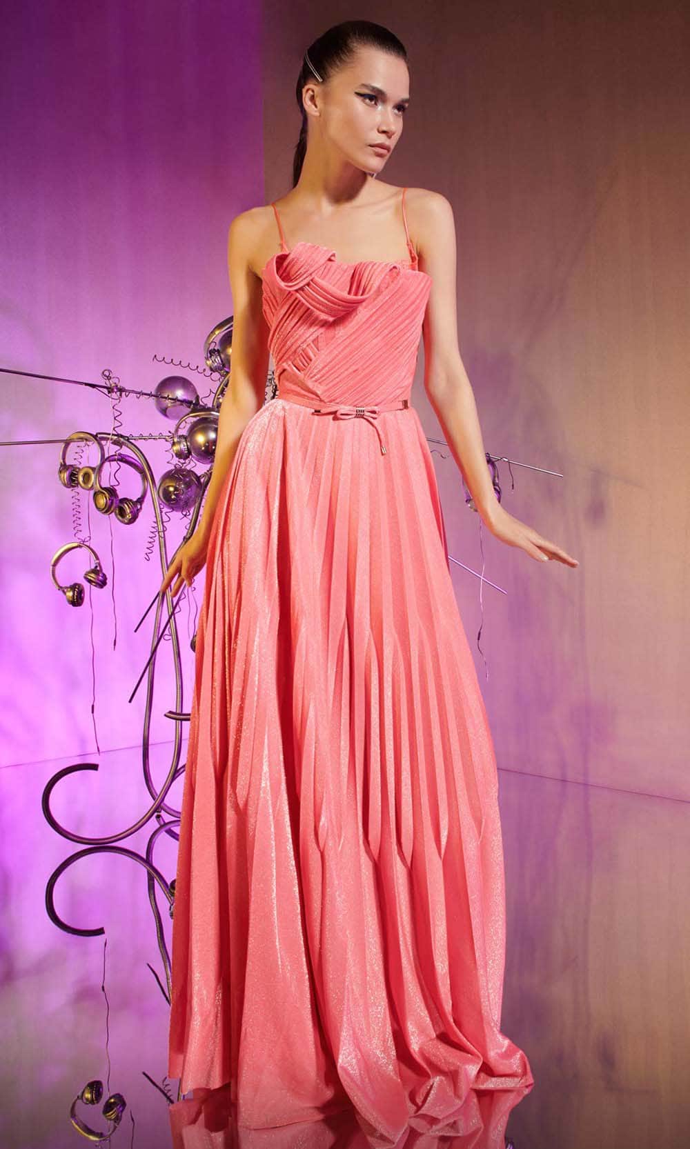 MNM Couture E0045 - Spaghetti Strap Pleated Dress Evening Dresses