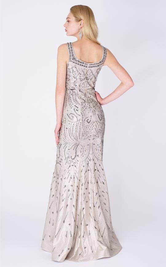 MNM COUTURE - F00301 Sleeveless Jewel Beaded Long Sheath Gown In Silver