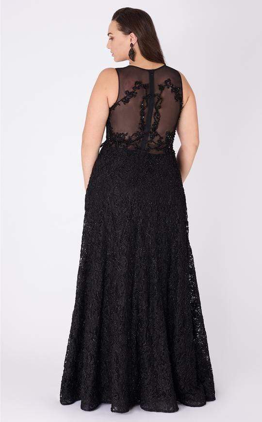 MNM COUTURE - F00330 Sleeveless Lace Mermaid Gown with Overskirt In Black