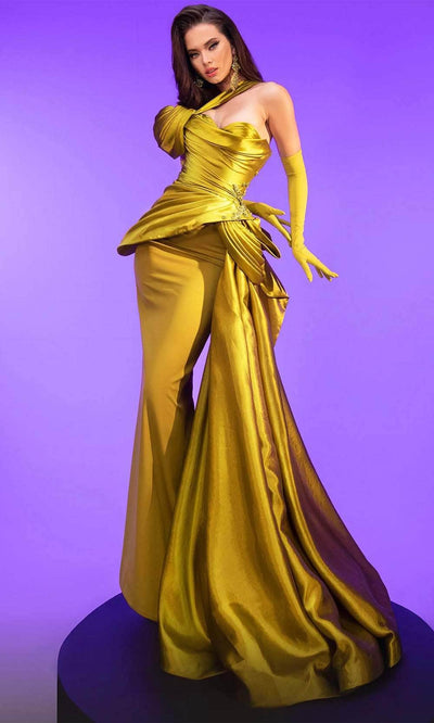 MNM Couture F02810 - Puff Sleeve Peplum Evening Dress Evening Dresses