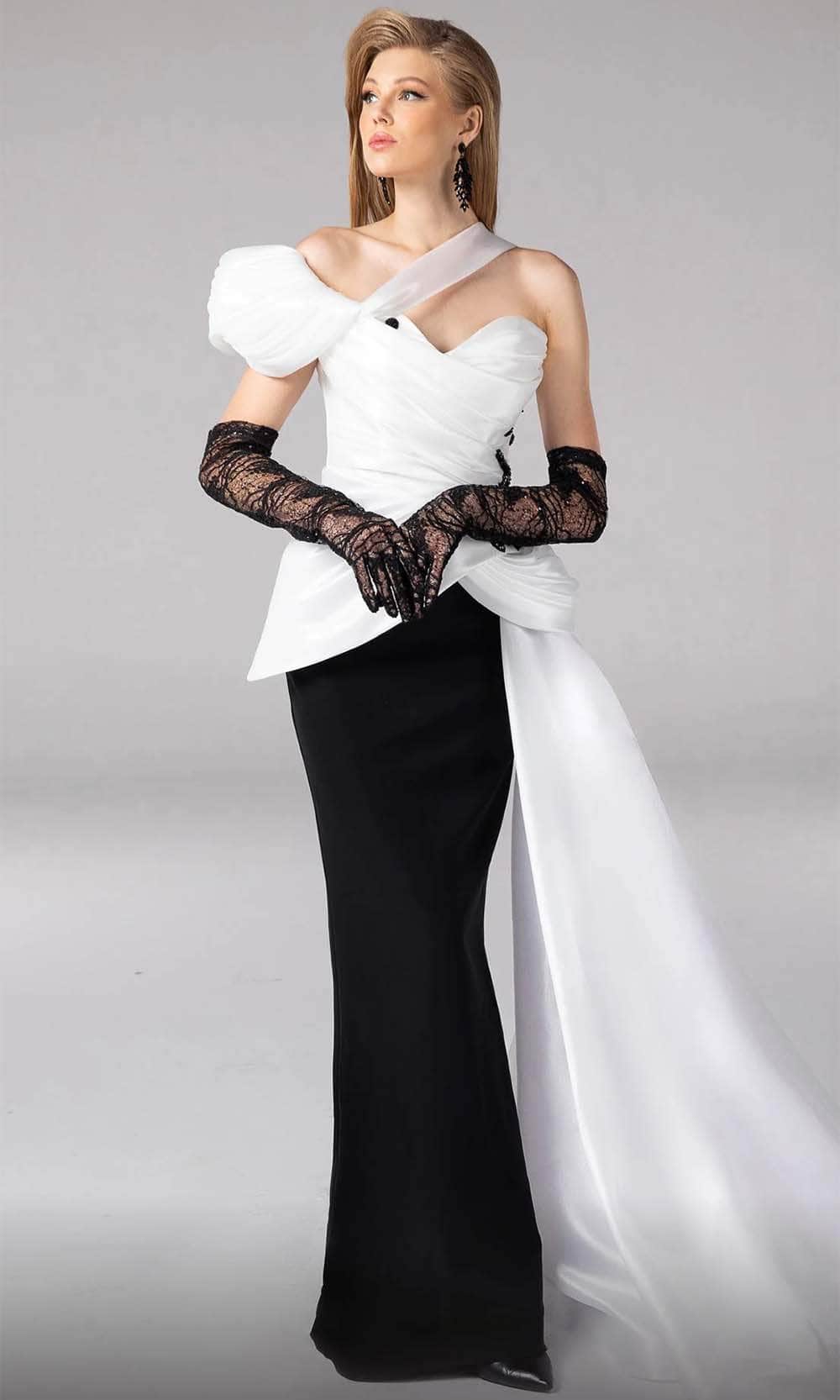 MNM Couture F02810 - Puff Sleeve Peplum Evening Dress Evening Dresses