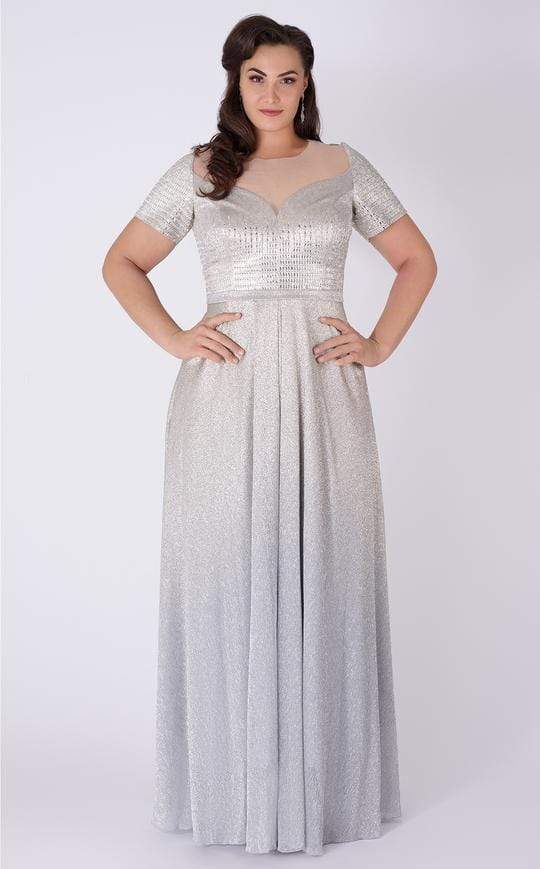 MNM COUTURE - F4388 Illusion Jewel A-Line Dress In Silver