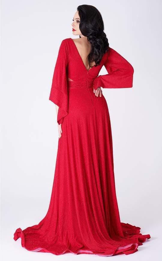 MNM COUTURE - F4670 Split Sleeved V Neck Long Formal Dress Formal Gowns