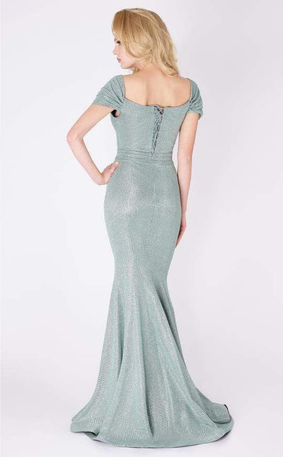 MNM COUTURE - F7542 Embellished Off-Shoulder Trumpet Dress In Green